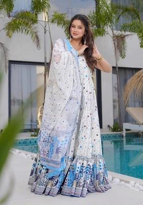 Off White Printed Rayon Gown