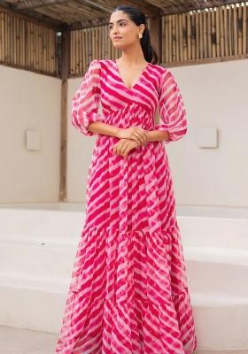 Pink Printed Georgette Gown
