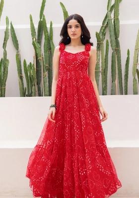 Red Printed Georgette Gown
