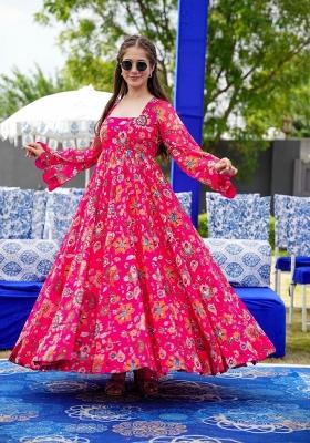 Pink Printed Georgette Gown