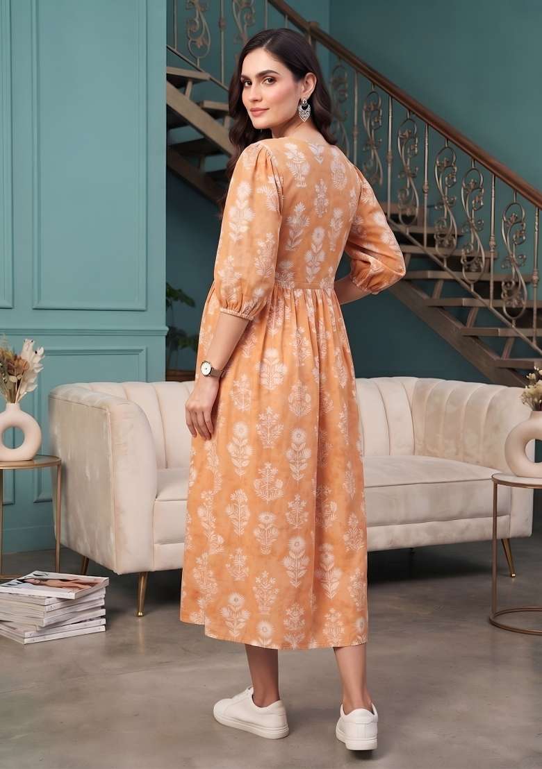 Orange Cotton Maternity Dresses - Indya