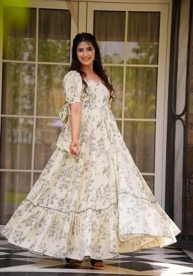 White Printed Rayon Gown