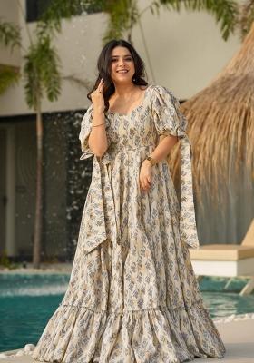 Grey Printed Rayon Gown