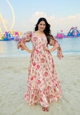 Peach Printed Rayon Gown