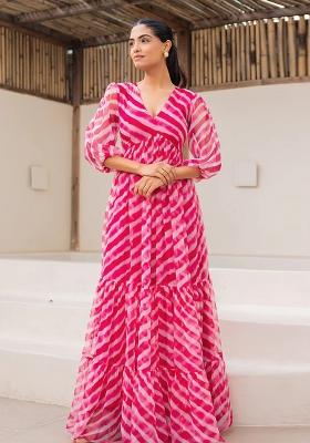 Pink Printed Georgette Maxi Gown