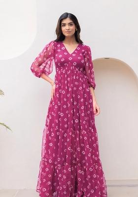 Purple Printed Georgette Maxi Gown
