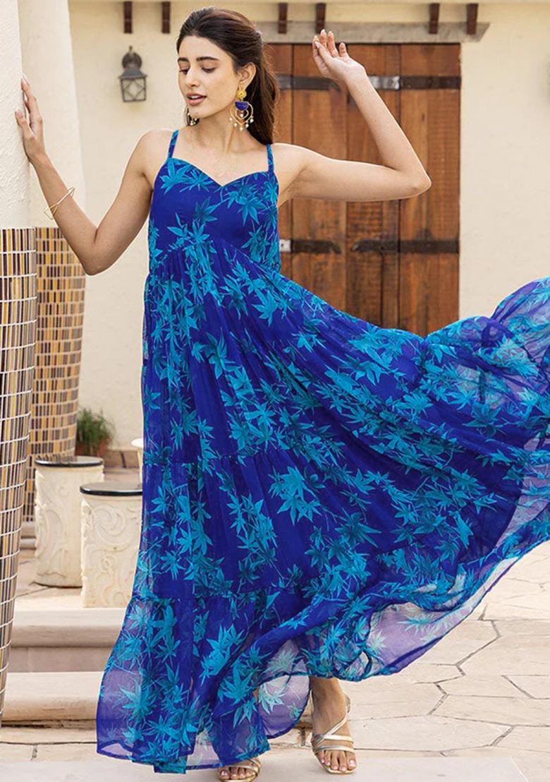 Morpeach Printed Georgette Maxi Gown - Indya
