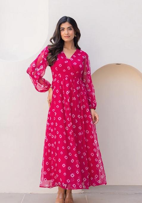 Pink Printed Georgette Maxi Gown