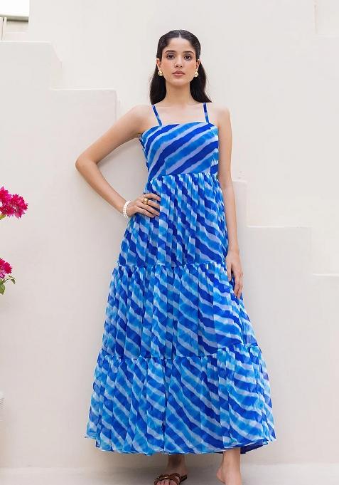 Royal Blue Printed Georgette Maxi Gown