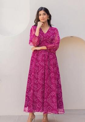 Purple Printed Georgette Maxi Gown