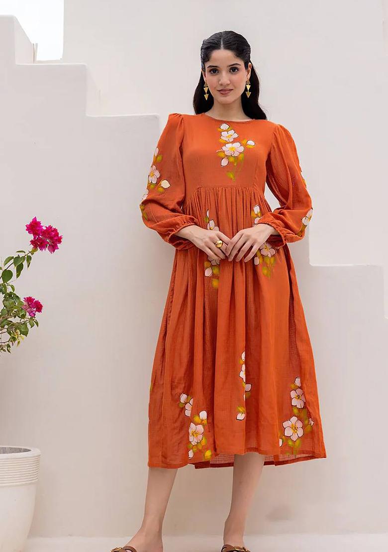 Brown Printed Checked Maxi Gown - Indya