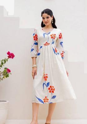 White Printed Checked Maxi Gown