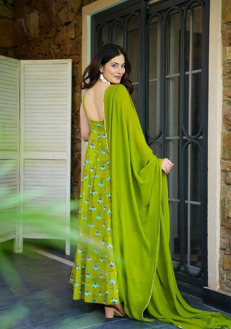 Perrot Printed Georgette Gown With Dupatta - Indya