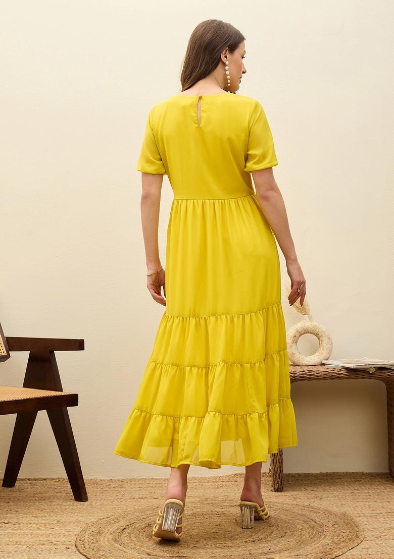 Yellow Embroidered Georgette Dresses