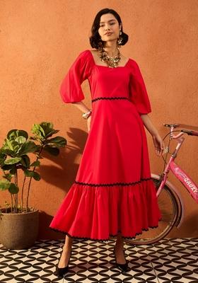 Red Solid Poplin Dresses
