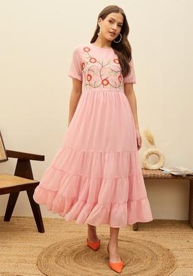 Pink Embroidered Georgette Dresses