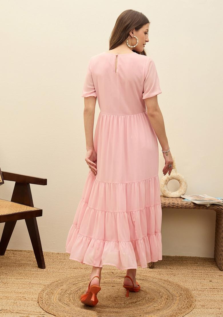 Pink Embroidered Georgette Dresses