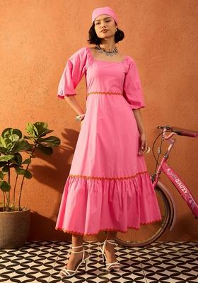 Pink Solid Poplin Dresses