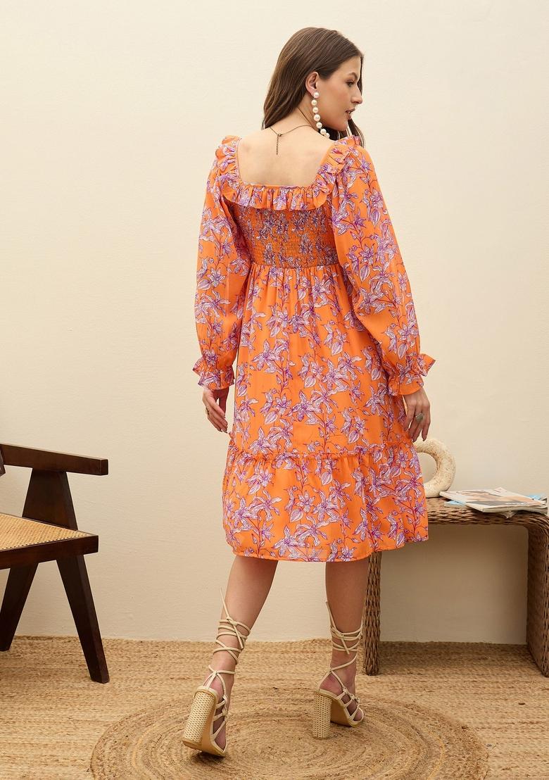 Orange Printed Georgette Dresses