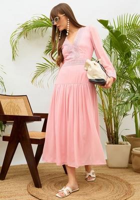 Pink Solid Georgette Dresses