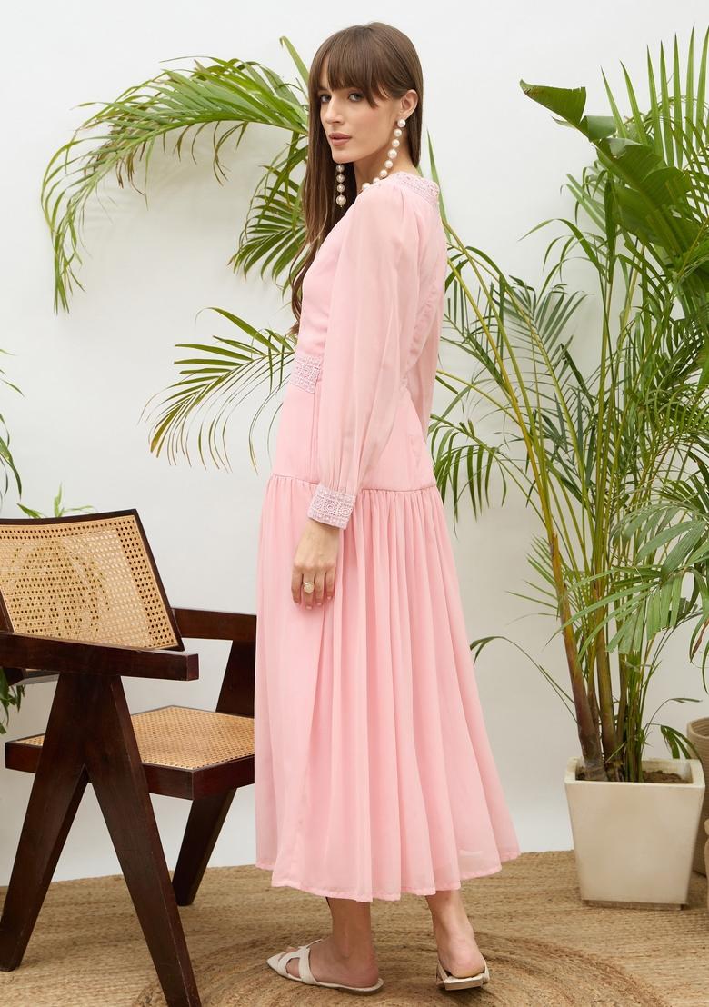 Pink Solid Georgette Dresses