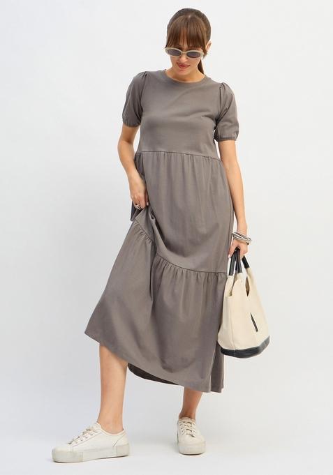 Grey Solid Jersey Dresses