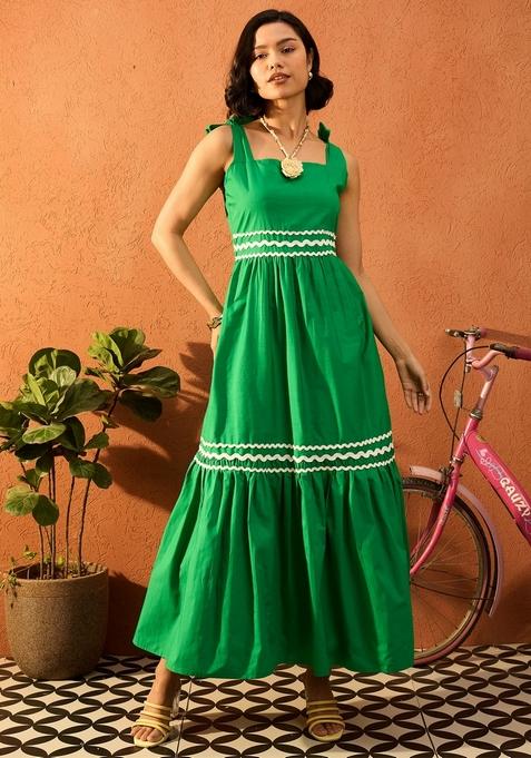 Green Solid Poplin Dresses