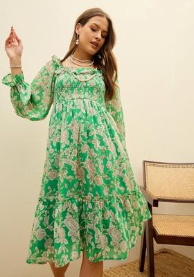Green Printed Georgette Dresses