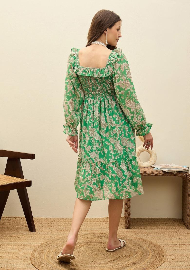 Green Printed Georgette Dresses