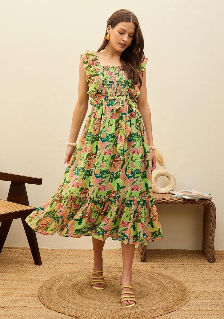 Green Printed Georgette Dresses