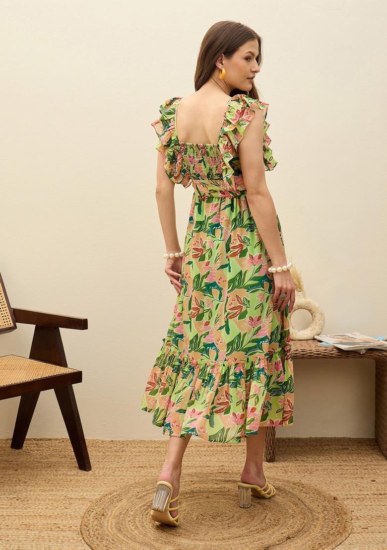 Green Printed Georgette Dresses