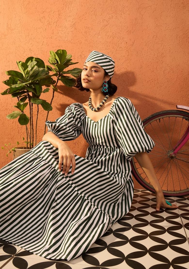 Green Printed Poplin Dresses