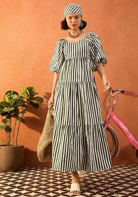 Green Printed Poplin Dresses