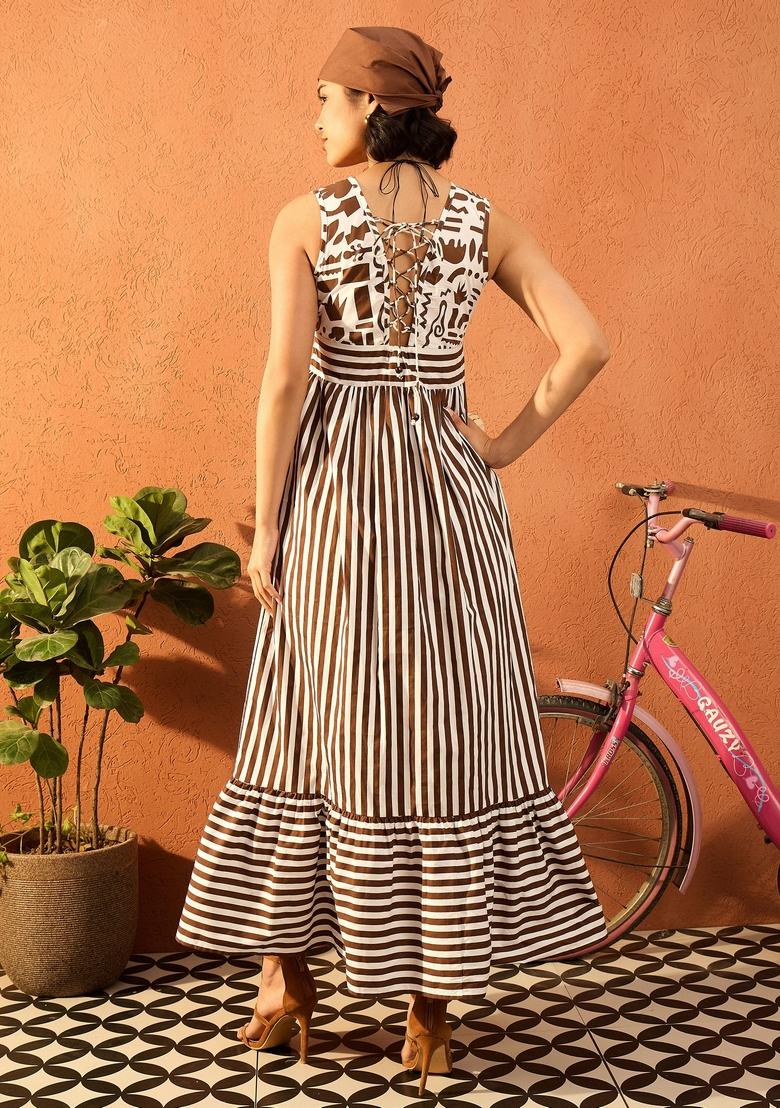 Brown Printed Poplin Dresses