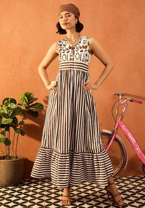 Brown Printed Poplin Dresses