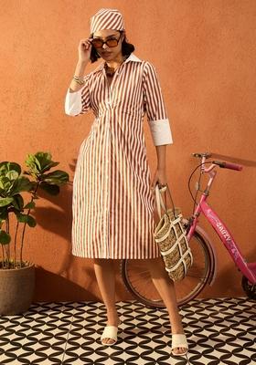 Brown Printed Poplin Dresses