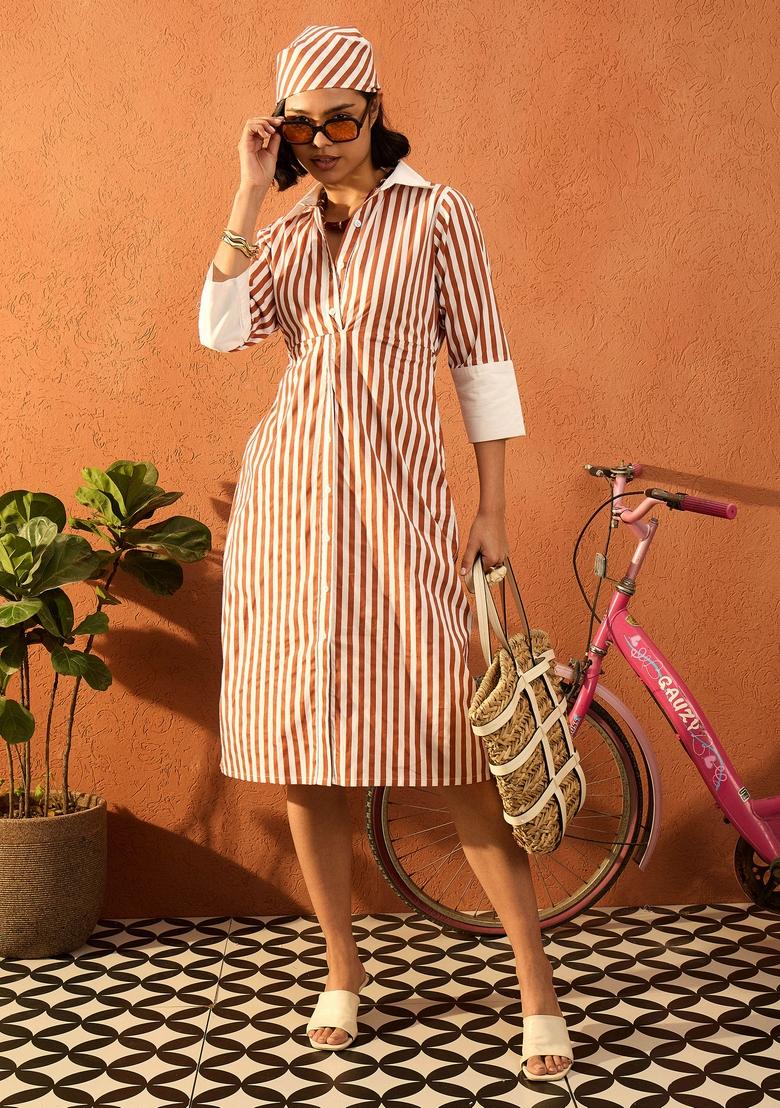 Brown Printed Poplin Dresses