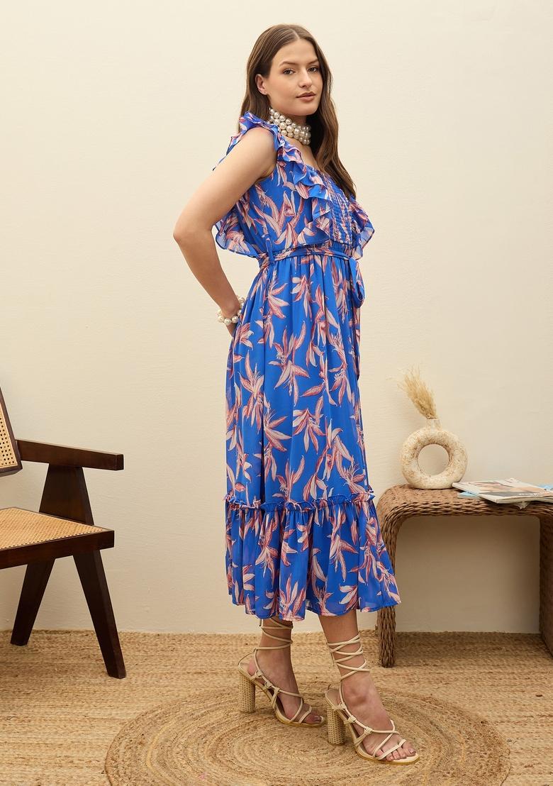 Blue Printed Georgette Dresses