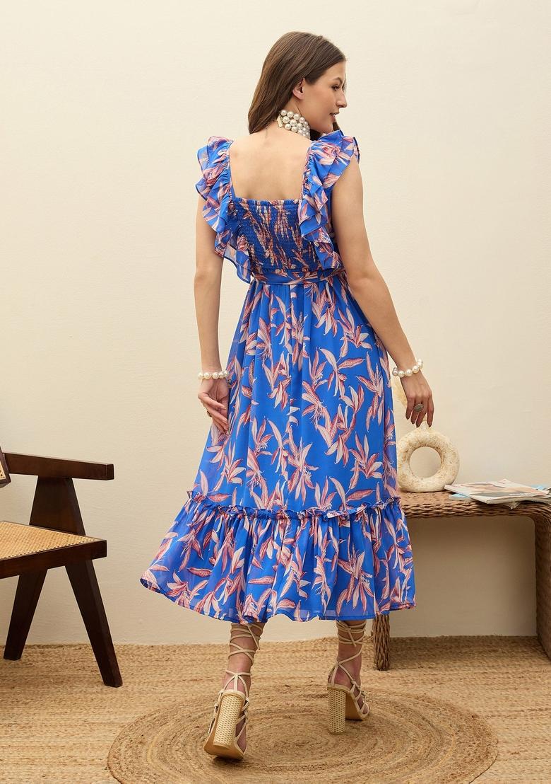 Blue Printed Georgette Dresses