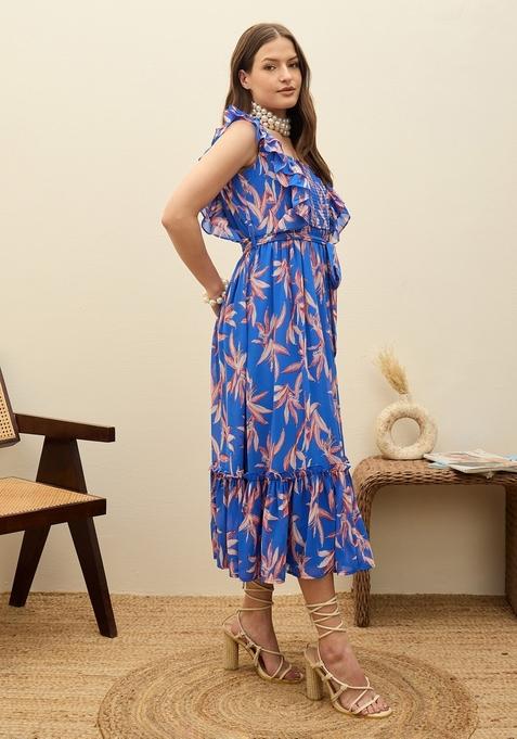 Blue Printed Georgette Dresses