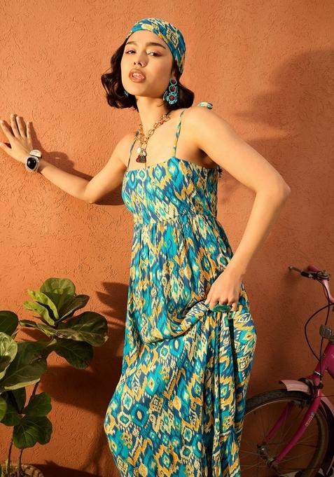 Blue Printed Rayon Dresses