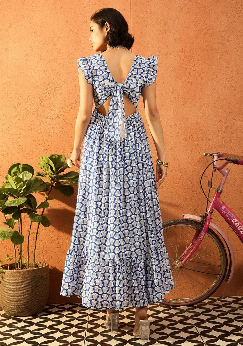 Blue Printed Cotton Cambric Dresses