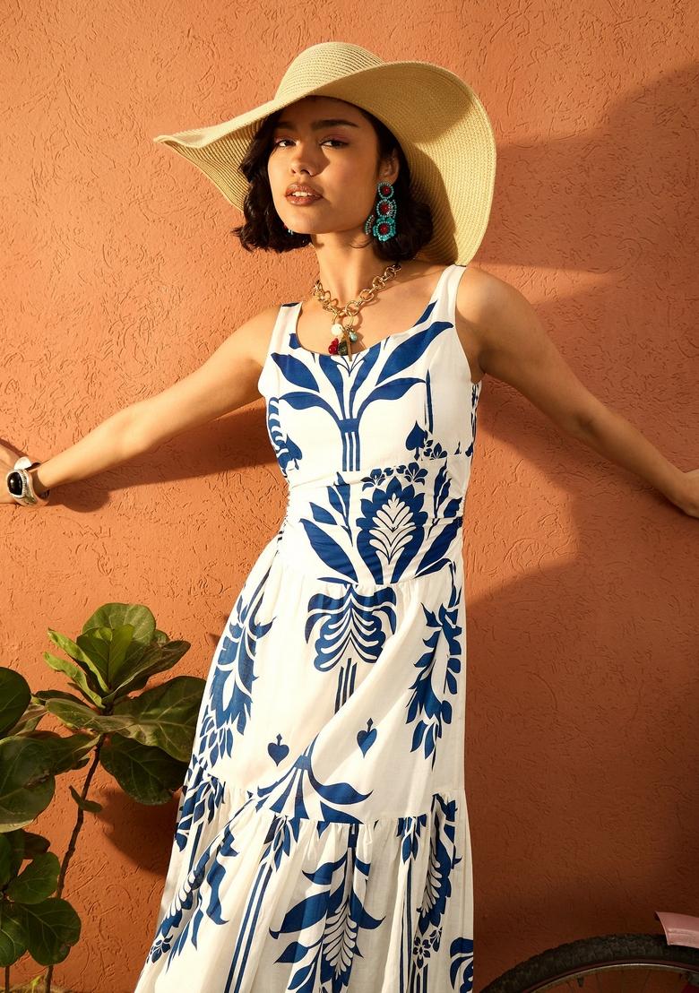 Blue Printed Cotton Cambric Dresses