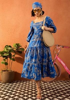 Blue Printed Poplin Dresses