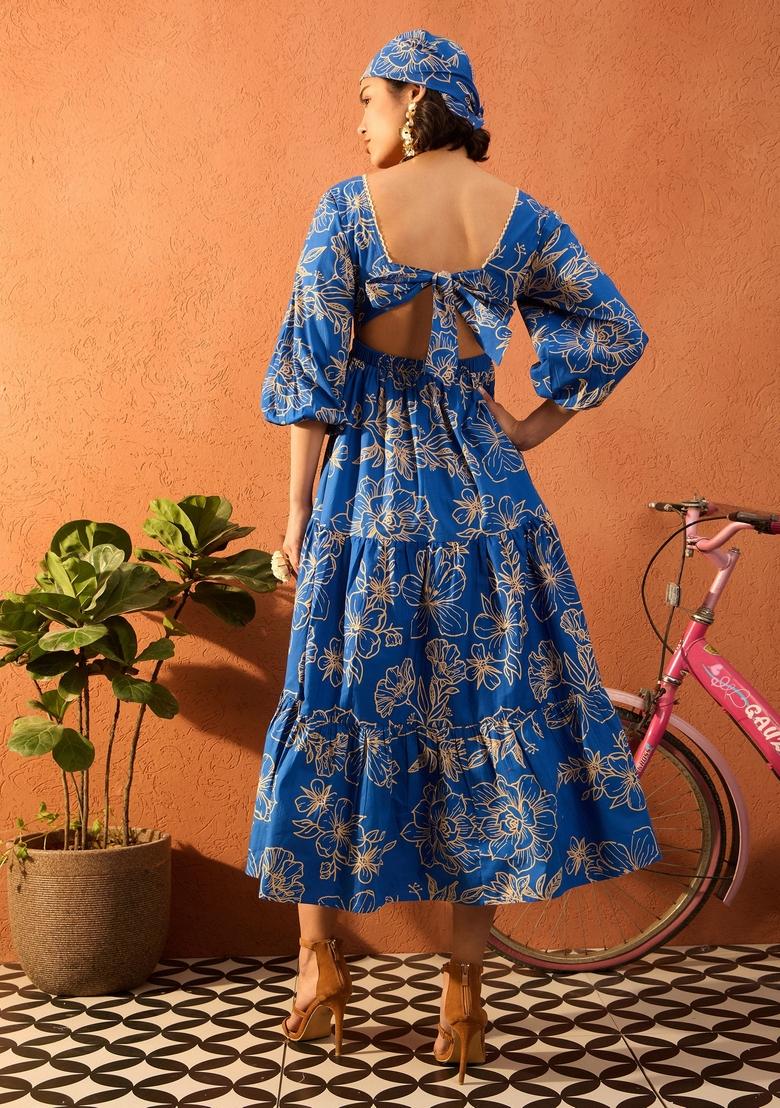 Blue Printed Poplin Dresses