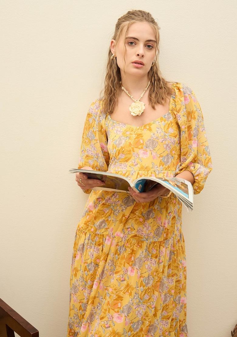 Yellow Printed Georgette Dresses