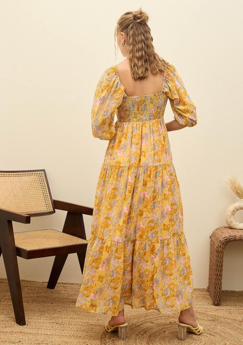 Yellow Printed Georgette Dresses