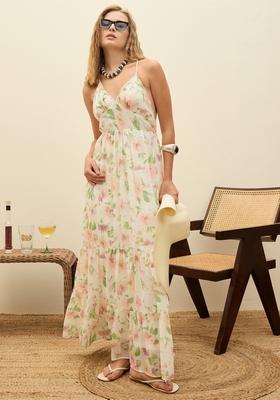 White Printed Georgette Dresses
