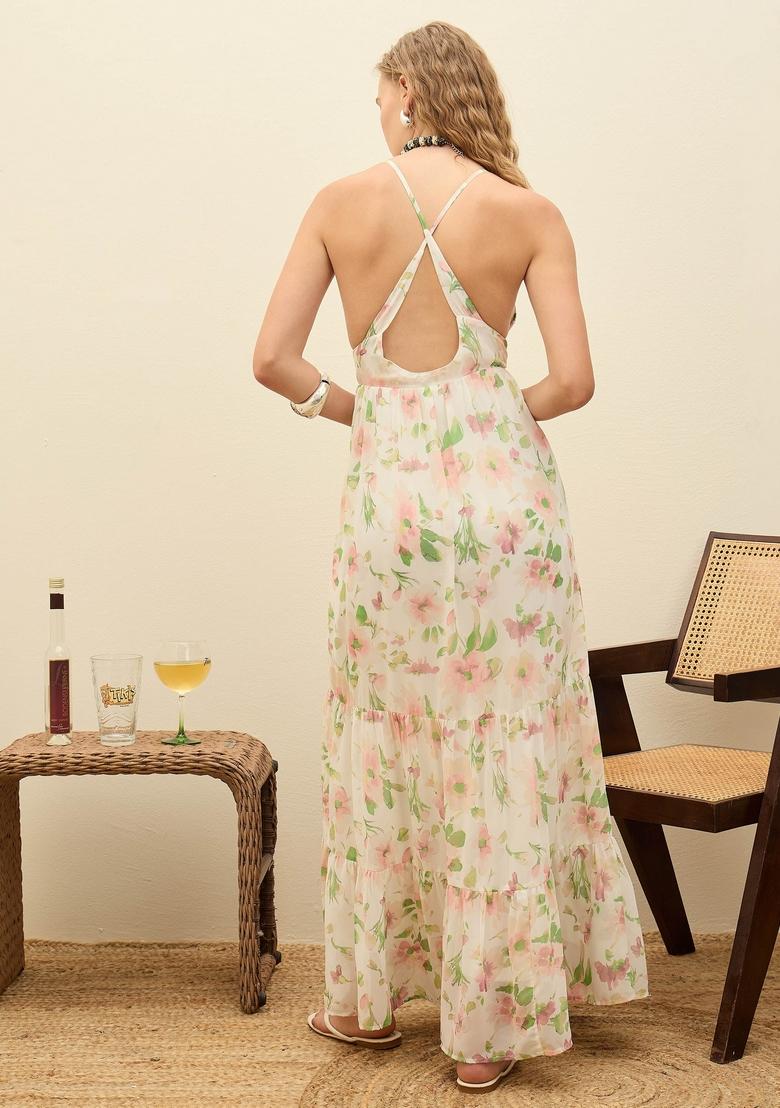 White Printed Georgette Dresses