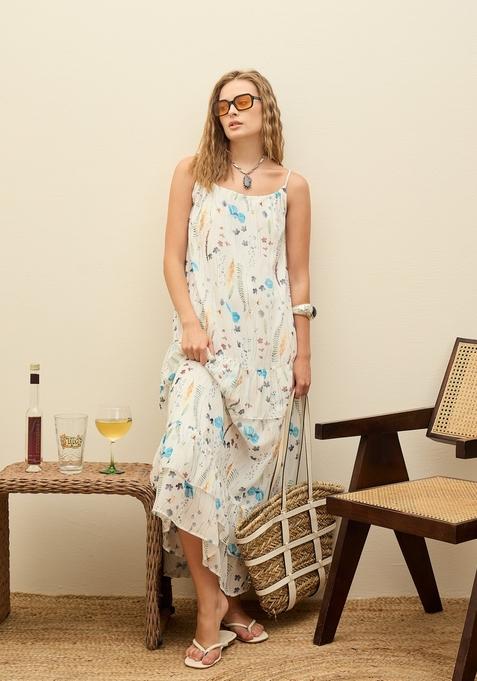 White Printed Georgette Dresses